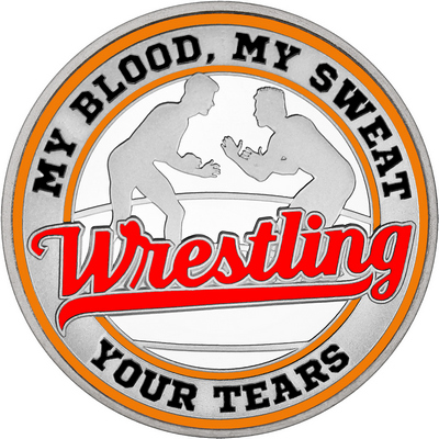 Red "Wrestling" with Orange Outer Circular Borders